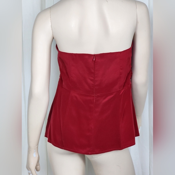Nanette Lepore silk cranberry red sleeveless bow ruched top sz 12 - Picture 4 of 10